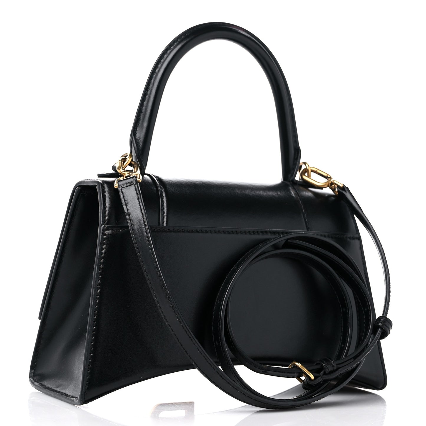 Shiny Box Calfskin Small Hourglass Top Handle Bag Black