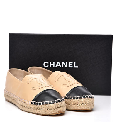 Chanel Lambskin CC Espadrilles 38 Beige Black 10 of 10