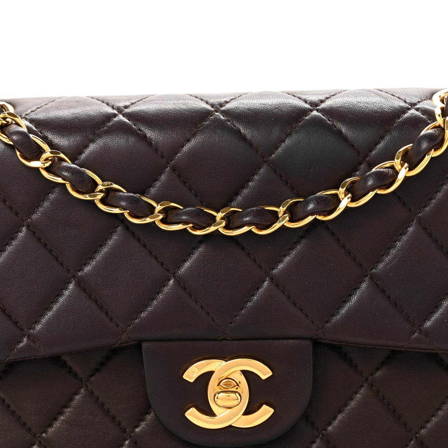 Lambskin Quilted Small Double Flap Dark Brown