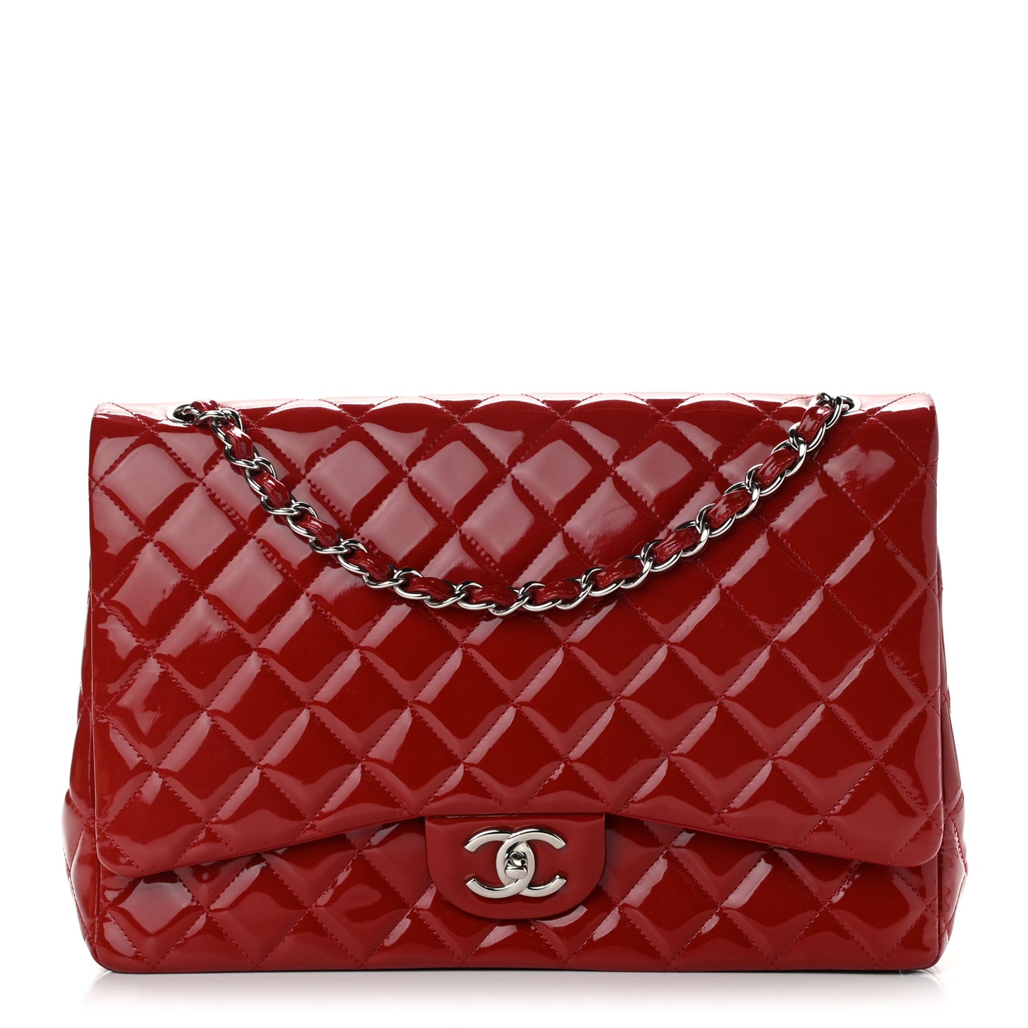 Patent Quilted Maxi Double Flap Red