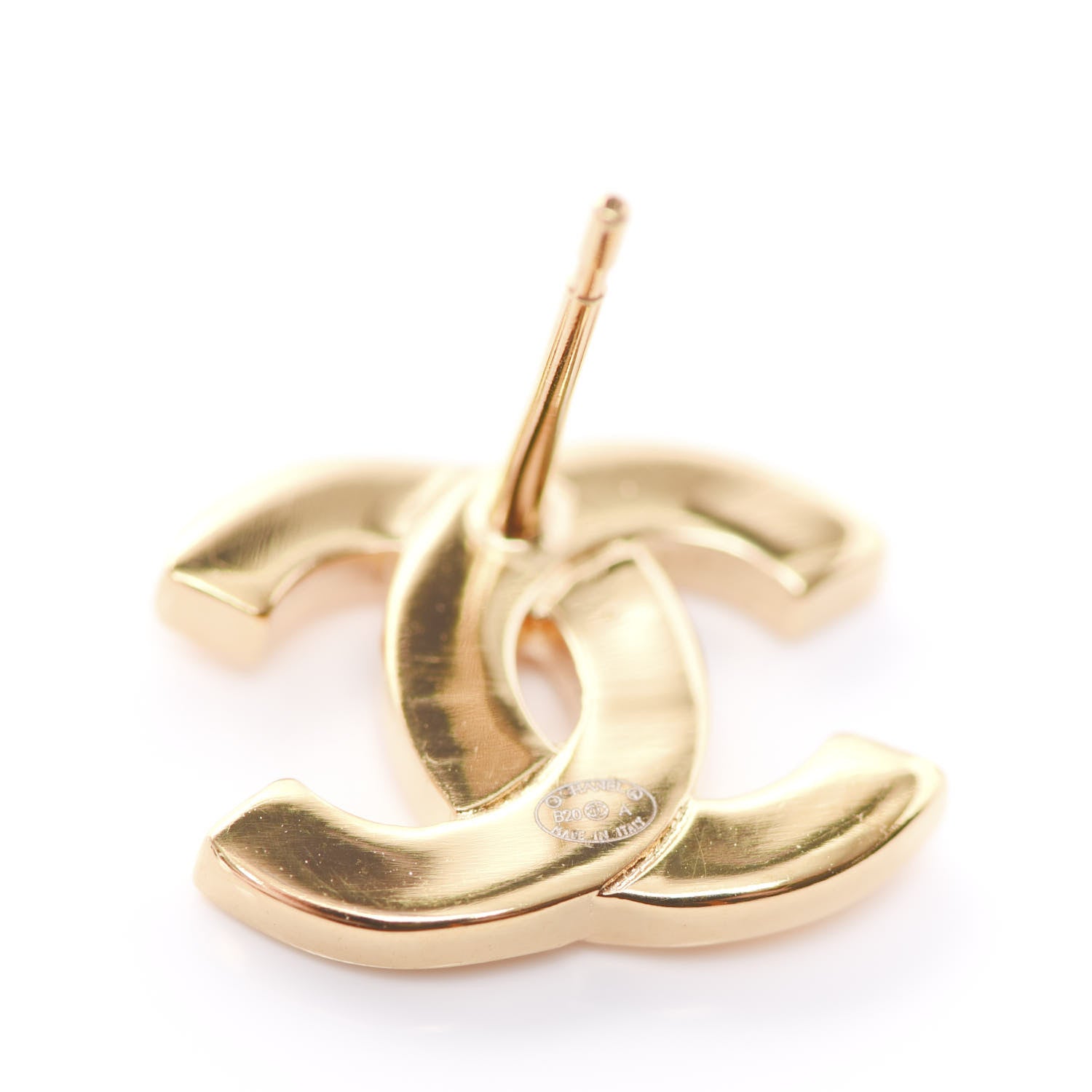 Chanel Metal CC Paris Button Stud Earrings Gold 4 of 5