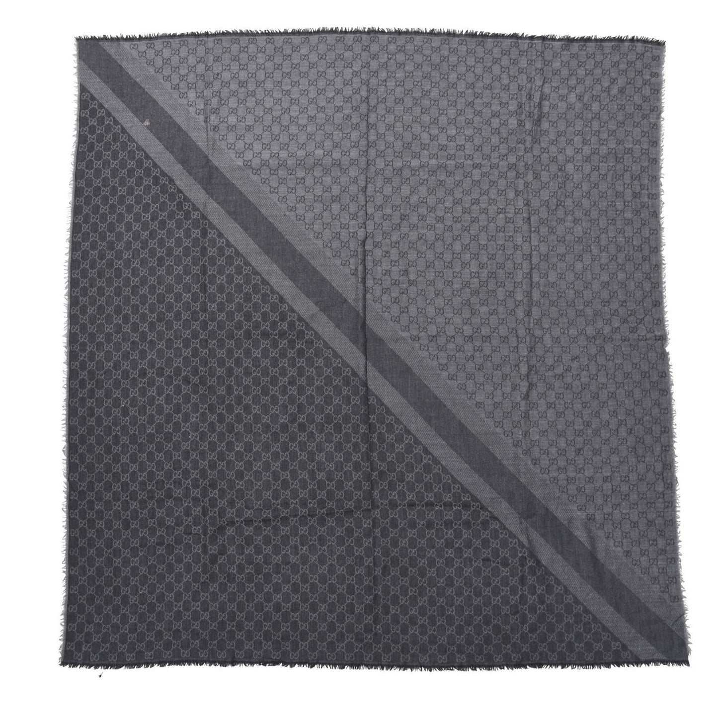 Wool Silk Monogram GGWeb Fringe Shawl Black Medium Grey