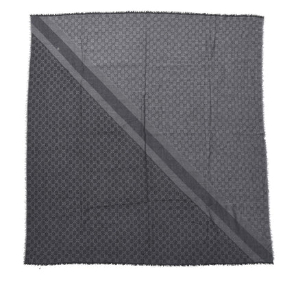 Gucci Wool Silk Monogram GGWeb Fringe Shawl Black Medium Grey 1 of 5