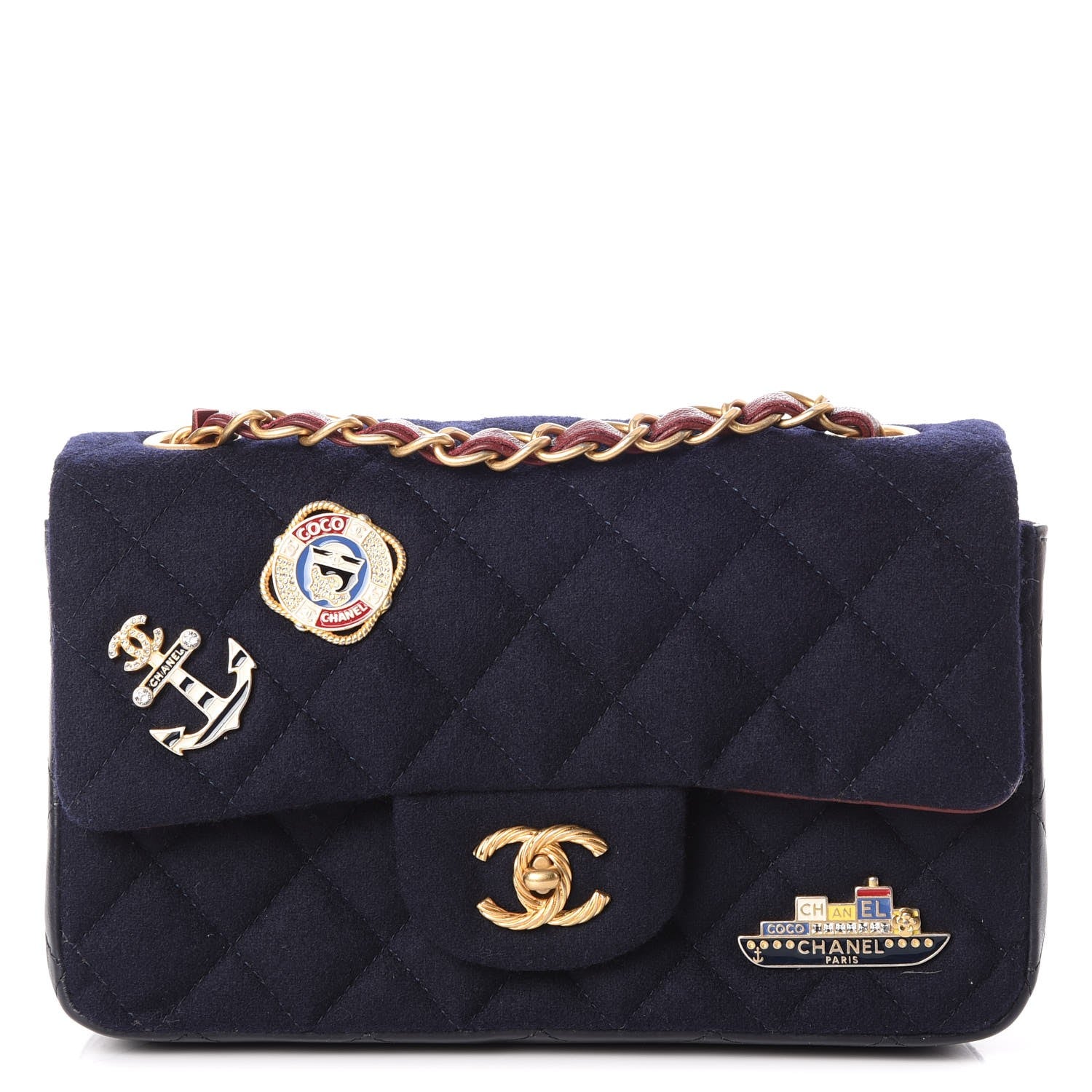 Chanel Felt Quilted Paris-Hamburg Charms Mini Rectangular Flap Dark Navy 1 of 11