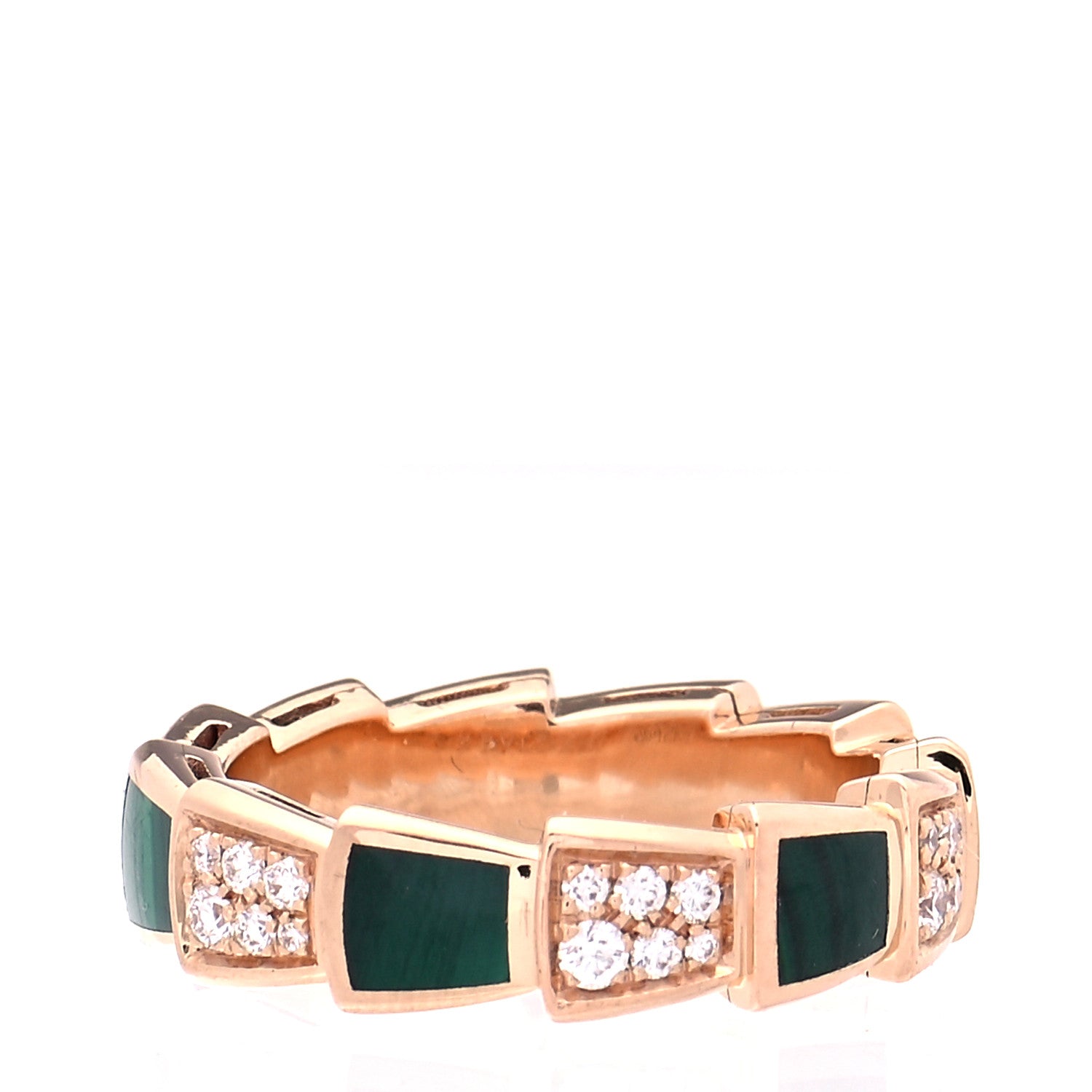 Bulgari 18K Rose Gold Diamond Malachite 6mm Serpenti Viper Band Ring 54 6.75 3 of 8