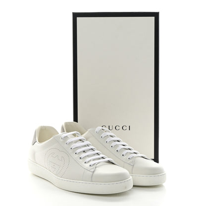 Gucci Calfskin Interlocking G Perforated Mens Ace Sneakers 13 White Grey Sky 12 of 12