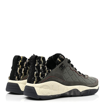 Chanel Tweed Suede Calfskin Grained Calfskin Womens CC Sneakers 38 Black Grey Dark Grey 5 of 9