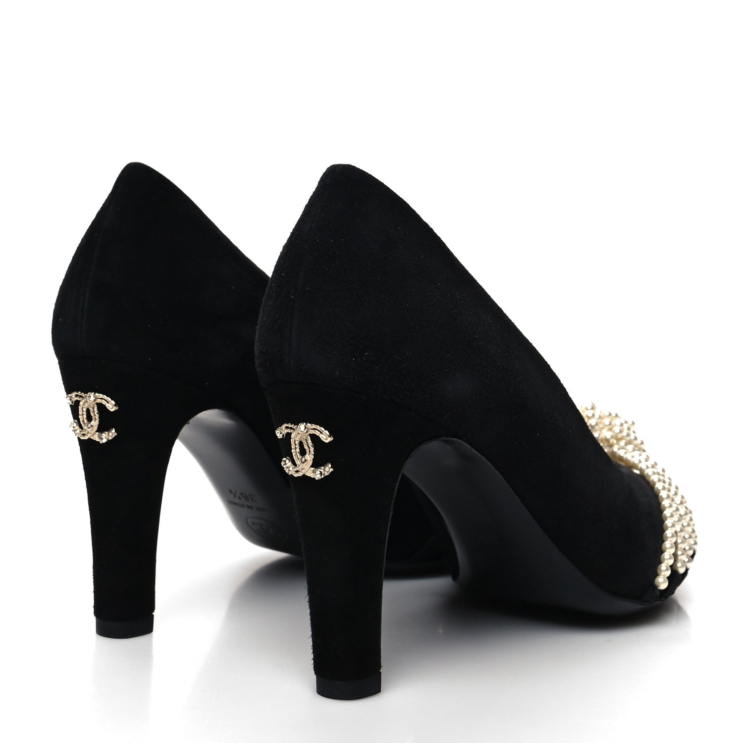 Chanel Suede Pearl Grosgrain Pumps 36.5 Black 4 of 9
