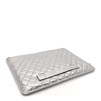 Chanel Metallic Crumpled Calfskin Quilted Large Slide Pouch Silver 4 of 13