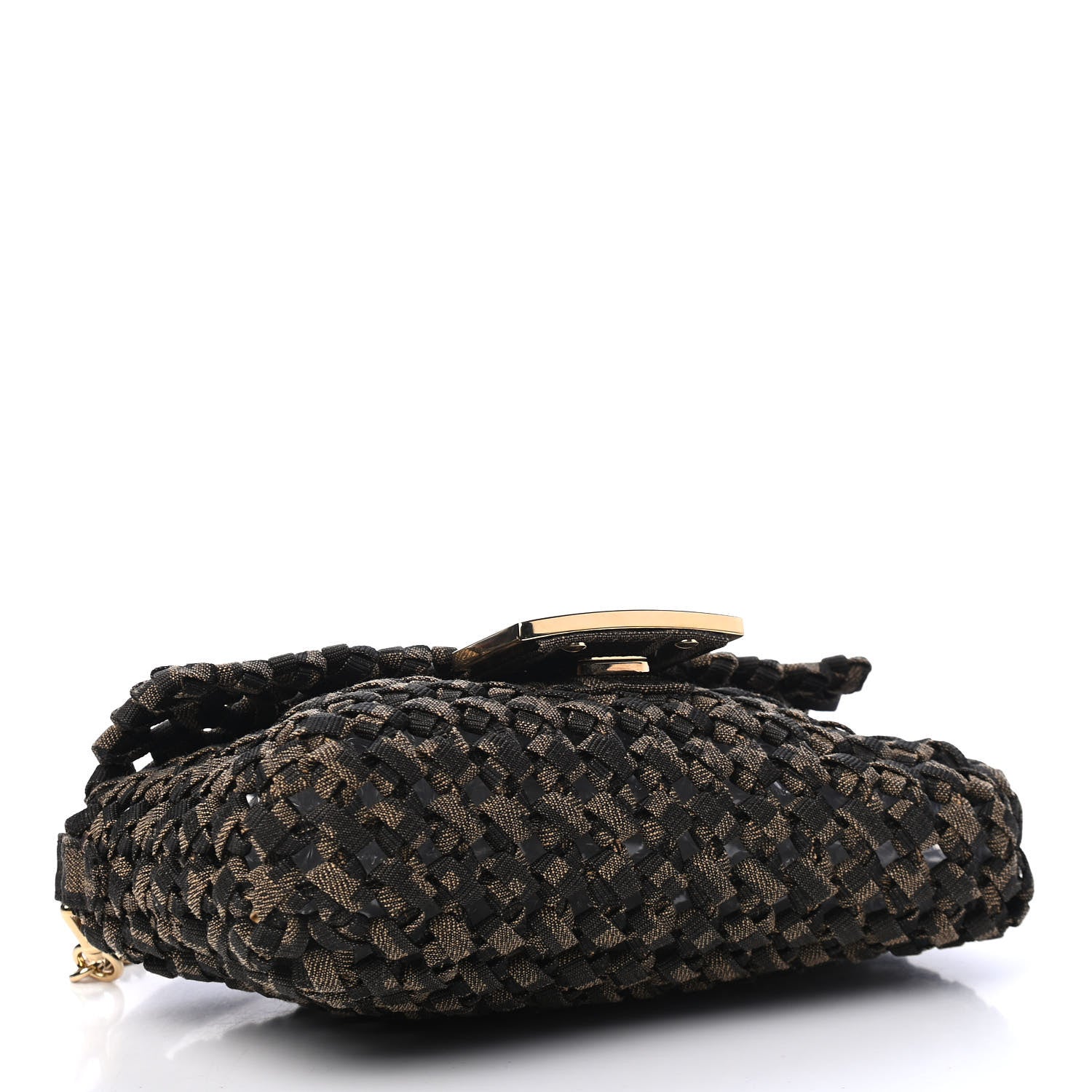Fendi Fabric Jacquard FF 1974 Woven Knotted Mini Baguette Tobacco Moro 3 of 4