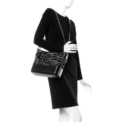 Chanel Tweed Calfskin Quilted Medium Gabrielle Hobo Black White 2 of 8