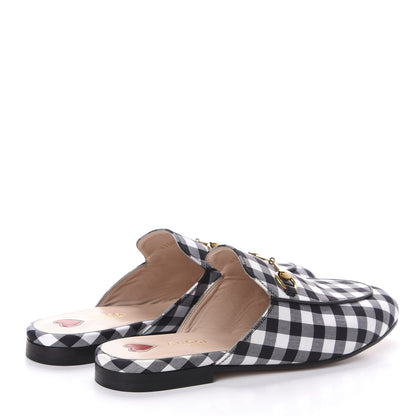 Gucci Cotton Gingham Womens Princetown Slippers 38 White Black 4 of 7