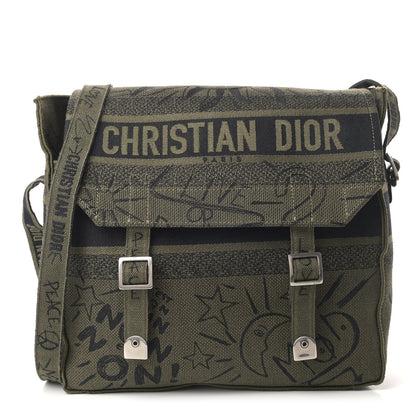 Christian Dior Canvas Embroidered Graffiti Diorcamp Messenger Green Black 1 of 4