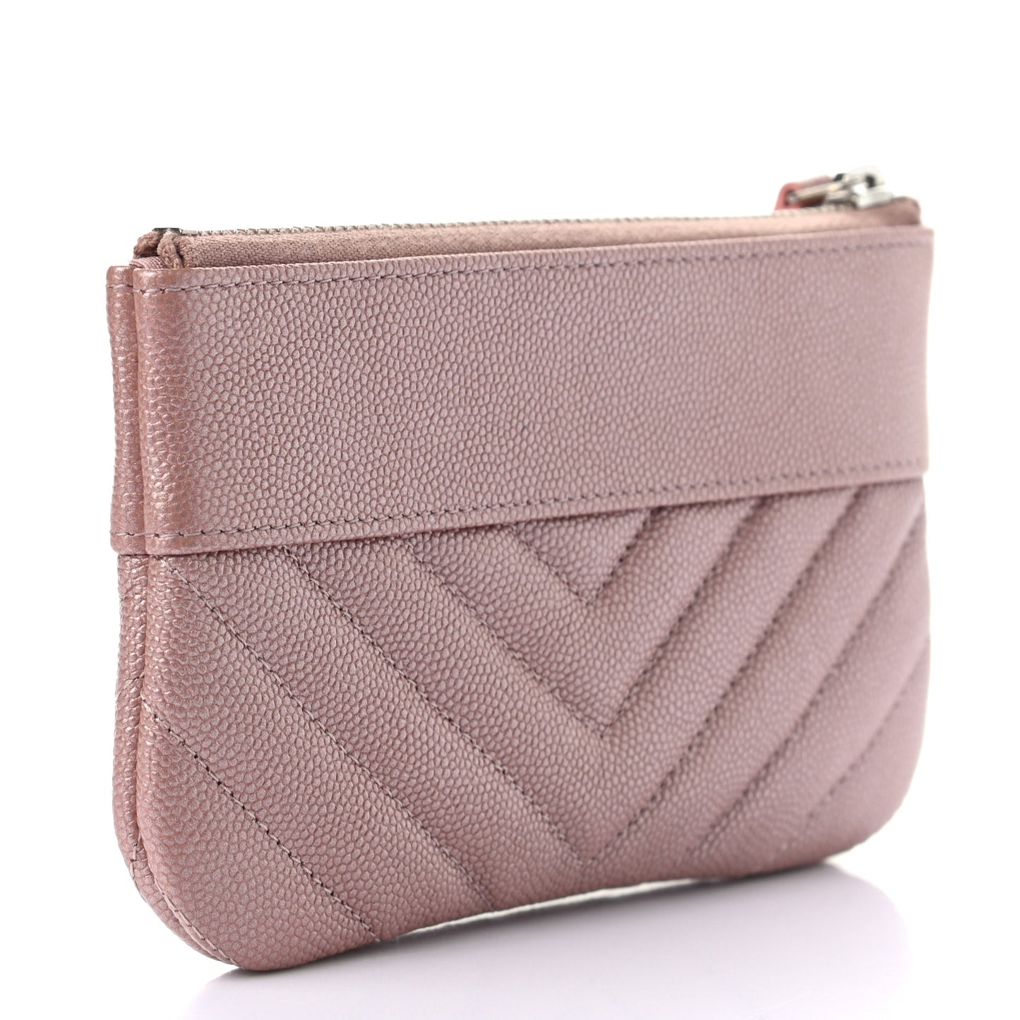 Metallic Caviar Chevron Quilted Small Vintage Mademoiselle Cosmetic Case Pink