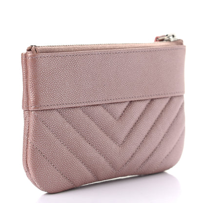 Chanel Metallic Caviar Chevron Quilted Small Vintage Mademoiselle Cosmetic Case Pink 3 of 7