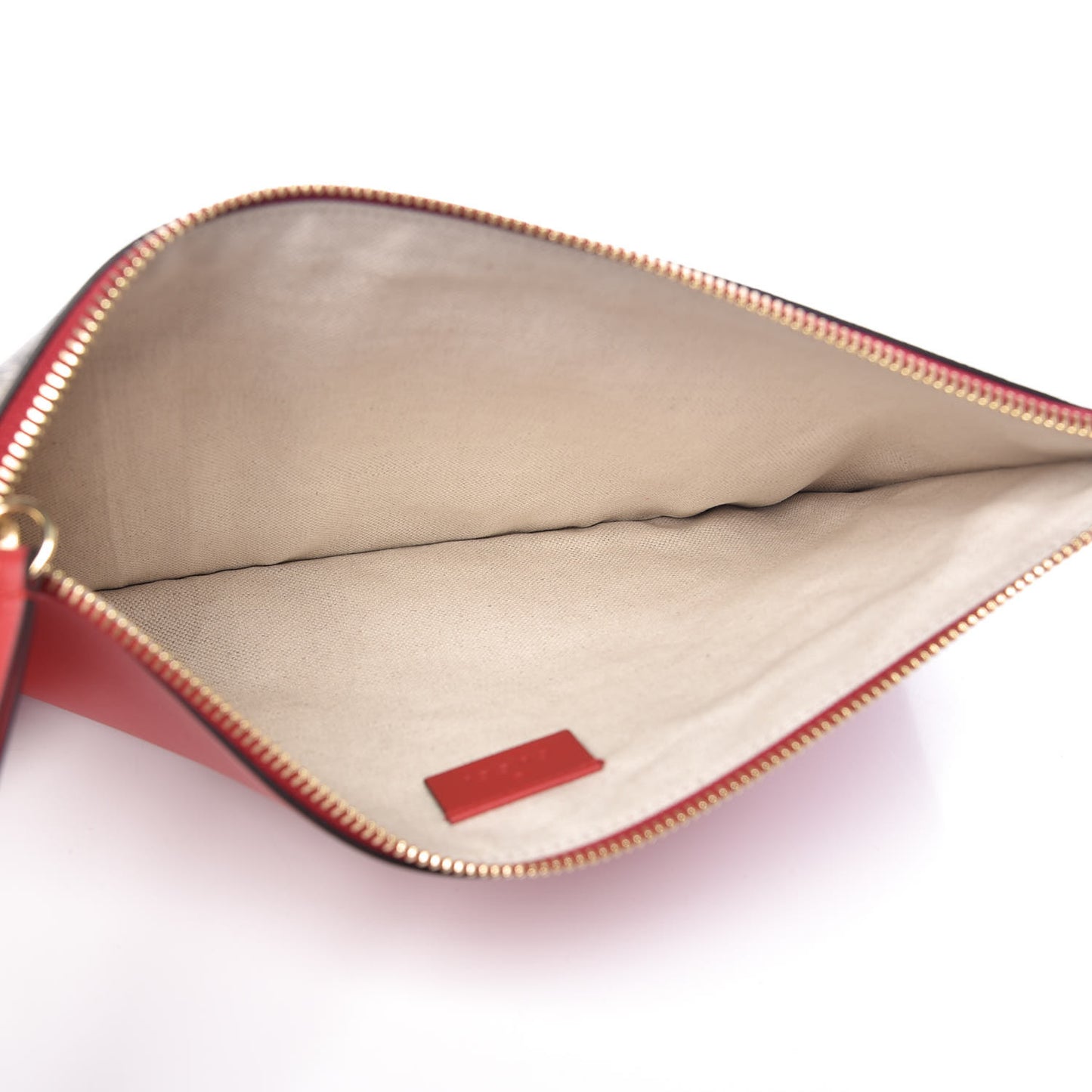 Calfskin GG Supreme Monogram Embroidered Rainbow Love Zip Pouch Red