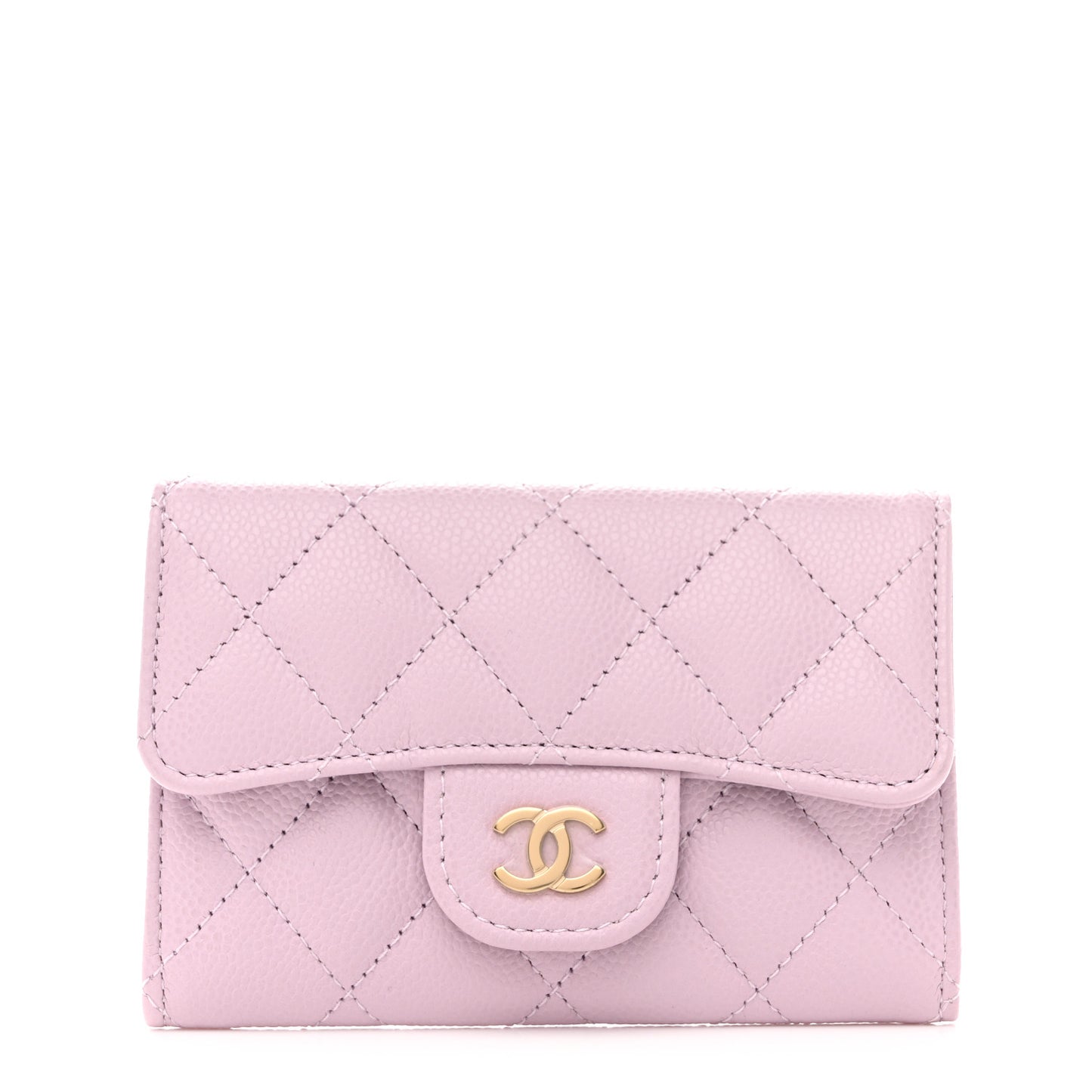 Caviar Quilted Flap Card Holder Wallet Light Purple