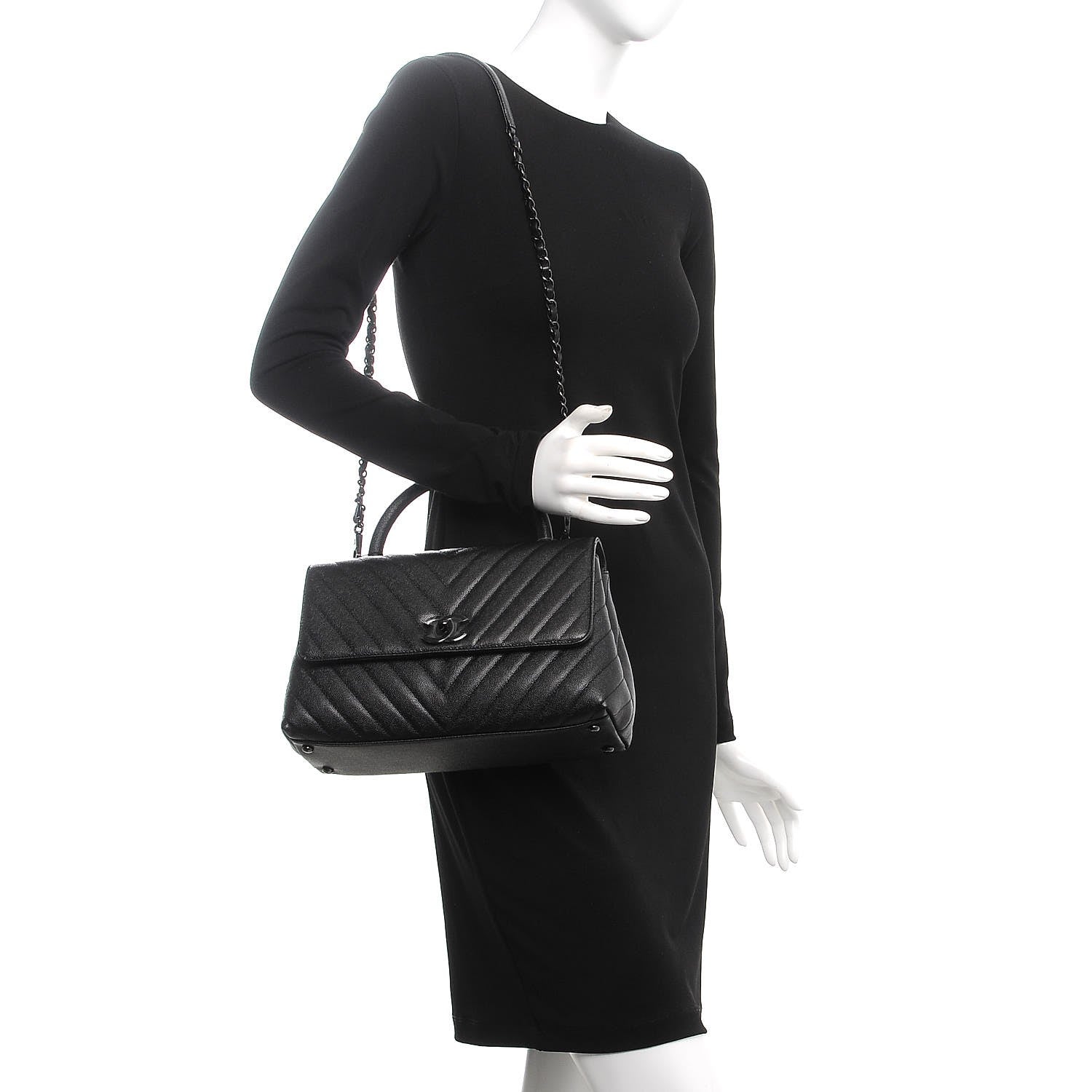 Chanel Caviar Chevron Quilted Small Coco Handle Flap So Black 2 of 8