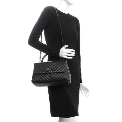 Chanel Caviar Chevron Quilted Small Coco Handle Flap So Black 2 of 8