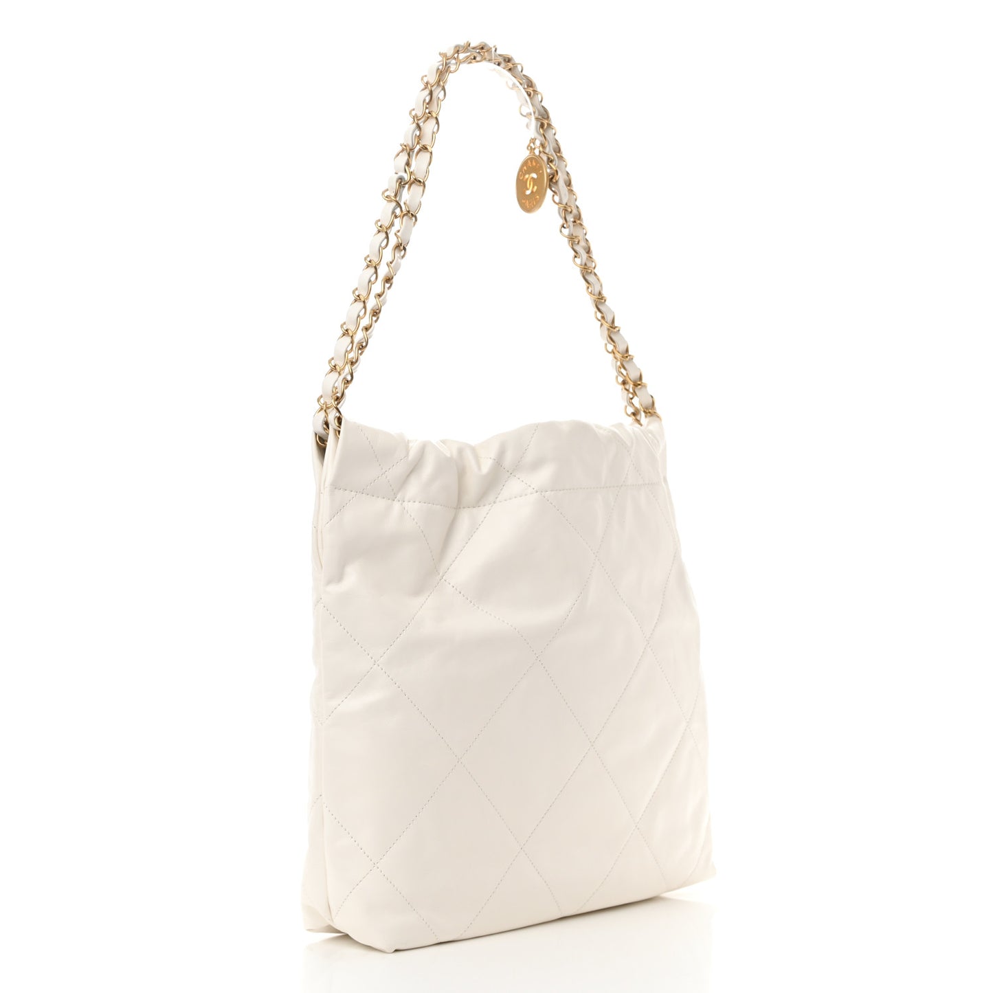 Shiny Calfskin Quilted Small Chanel 22 White