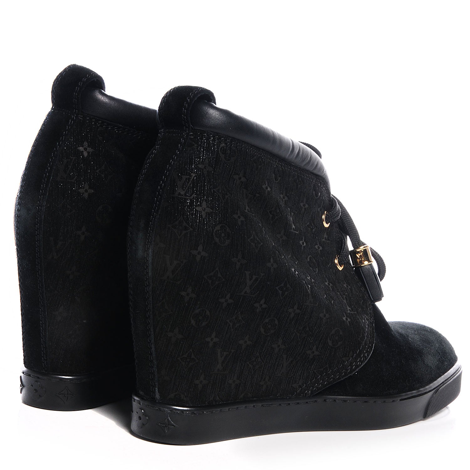 Louis Vuitton Monogram Suede Black Wedge 38.5 4 of 7
