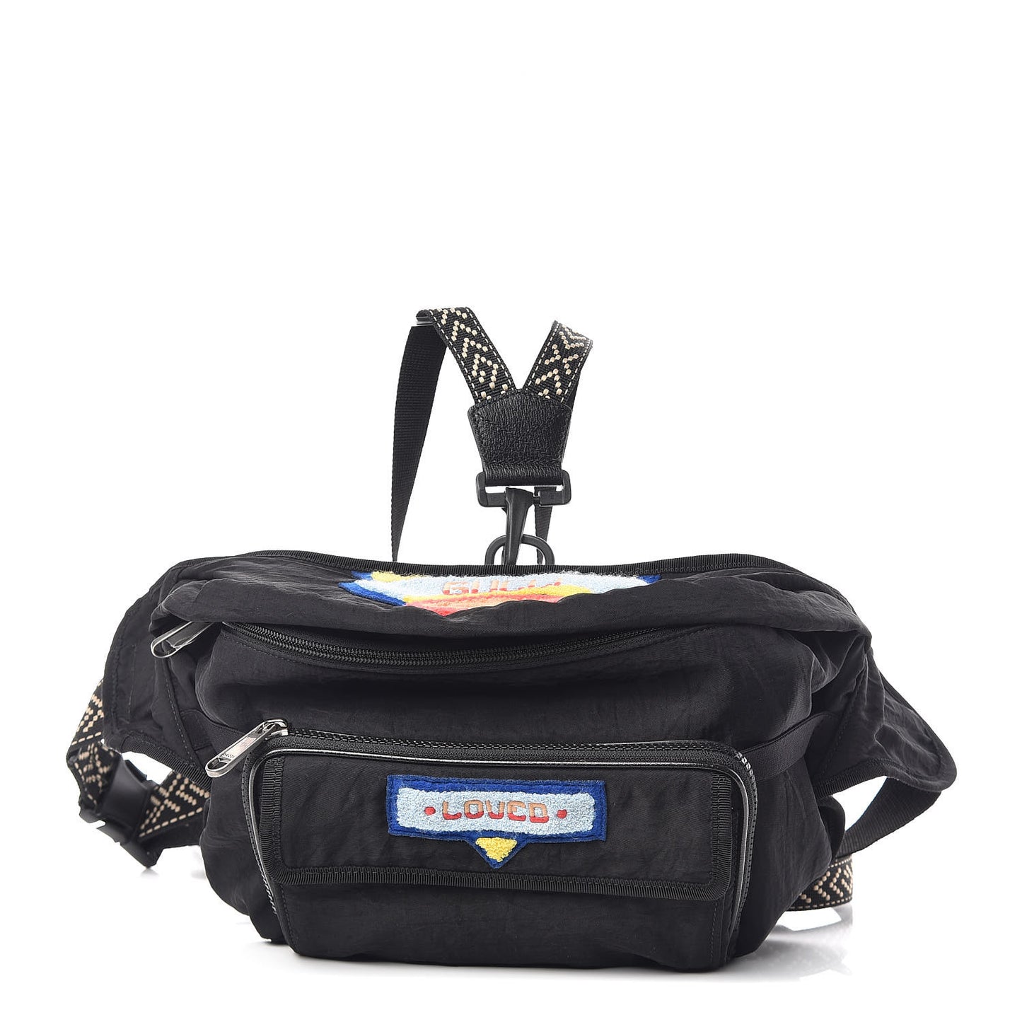 Nylon 80s Logo Patch Belt Bag Black