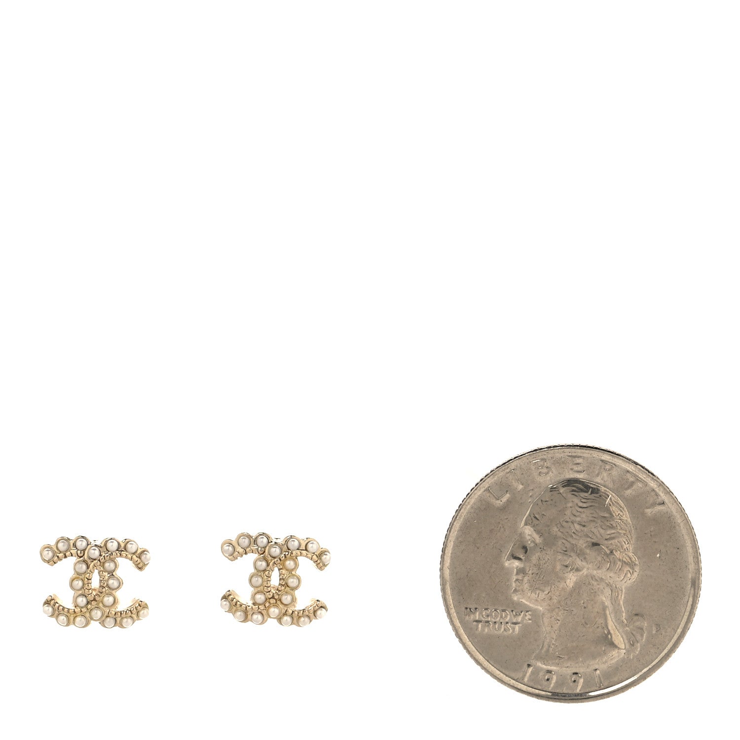 Chanel Metal Graduated Pearl Crystal CC Earrings Light Gold 2 of 4