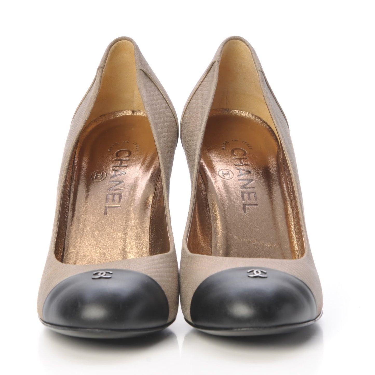 Embossed Lambskin Calfskin CC Cap Toe Pumps 38.5 Black