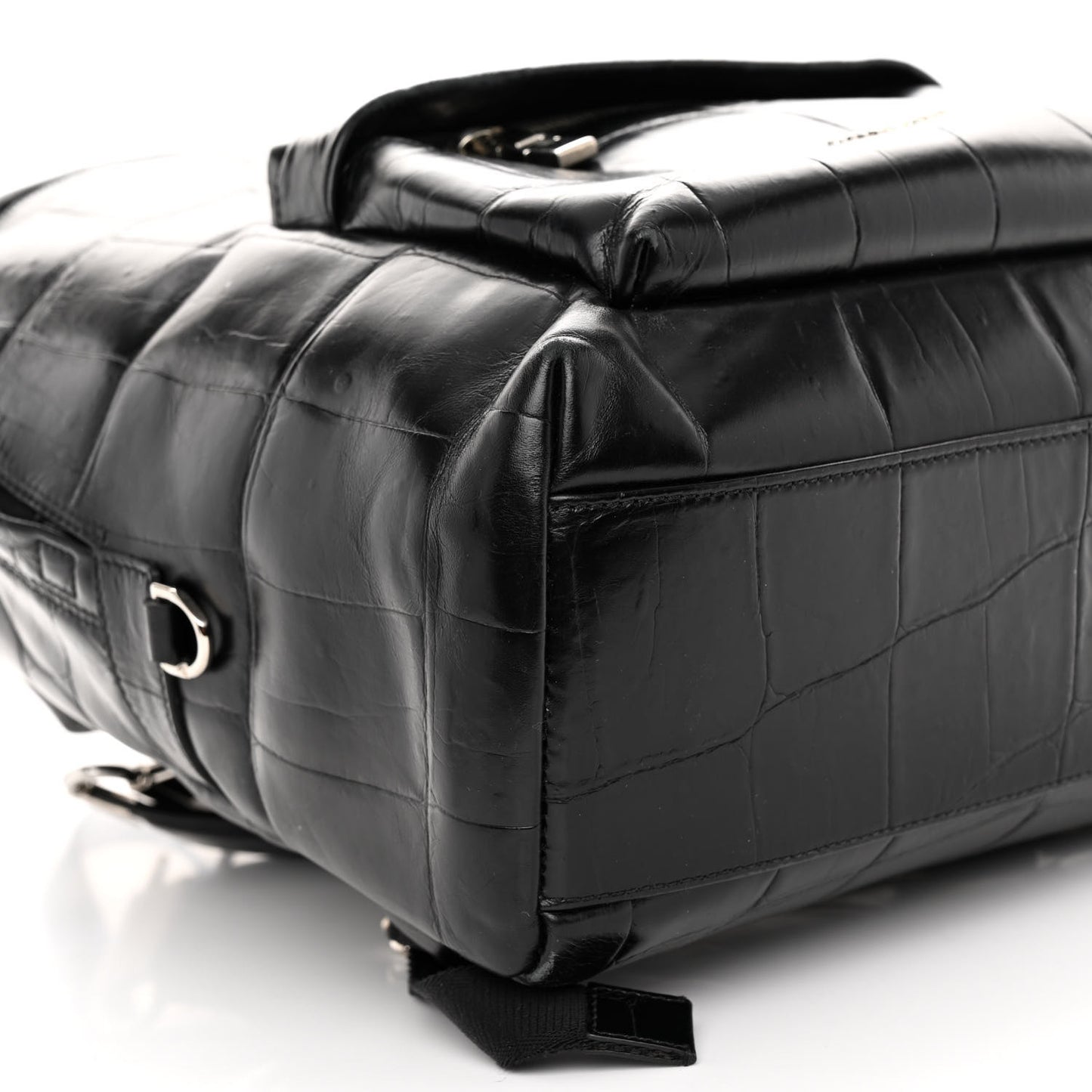 Calfskin Crocodile Embossed Double U Backpack Black