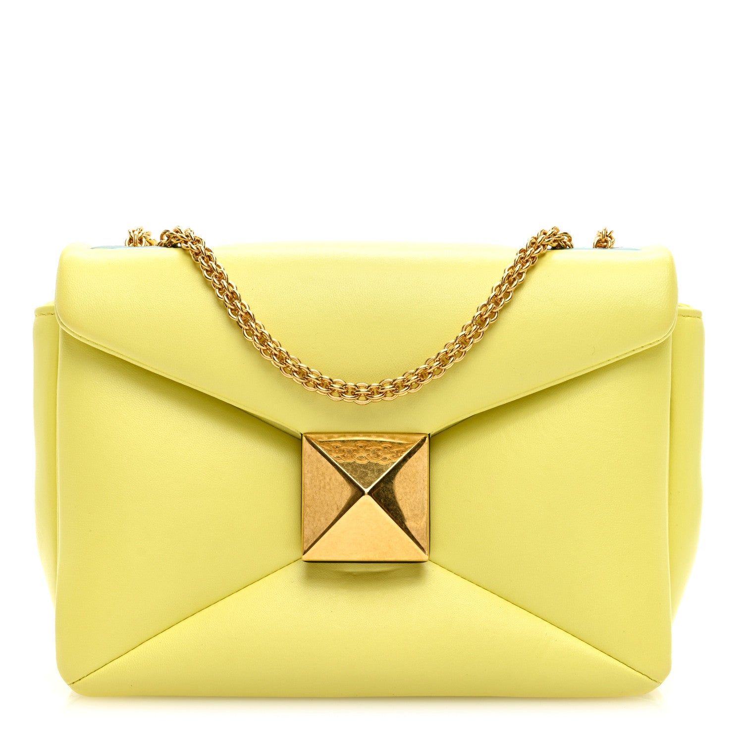 Valentino Garavani Nappa One Stud Chain Clutch Pale Yellow 1 of 8