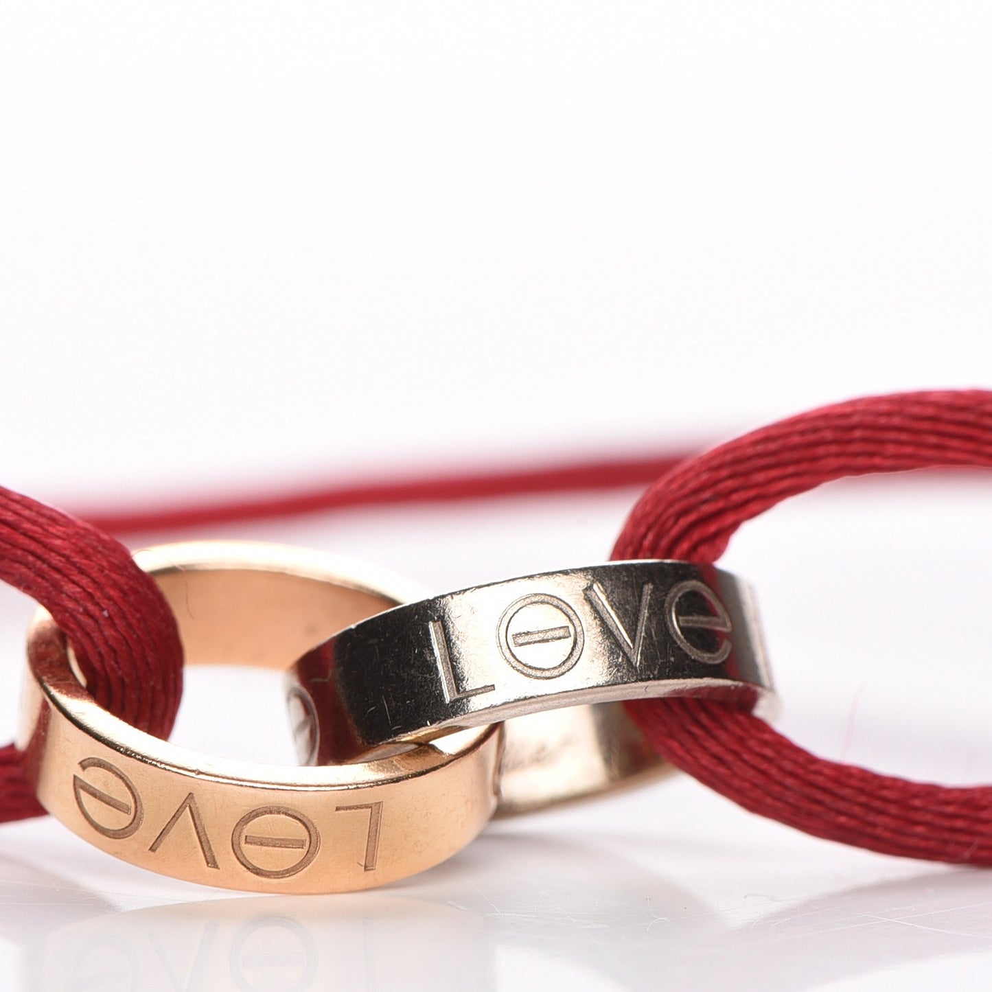 18K White Gold Yellow Gold Silk Adjustable Two Hoops Love Bracelet Red