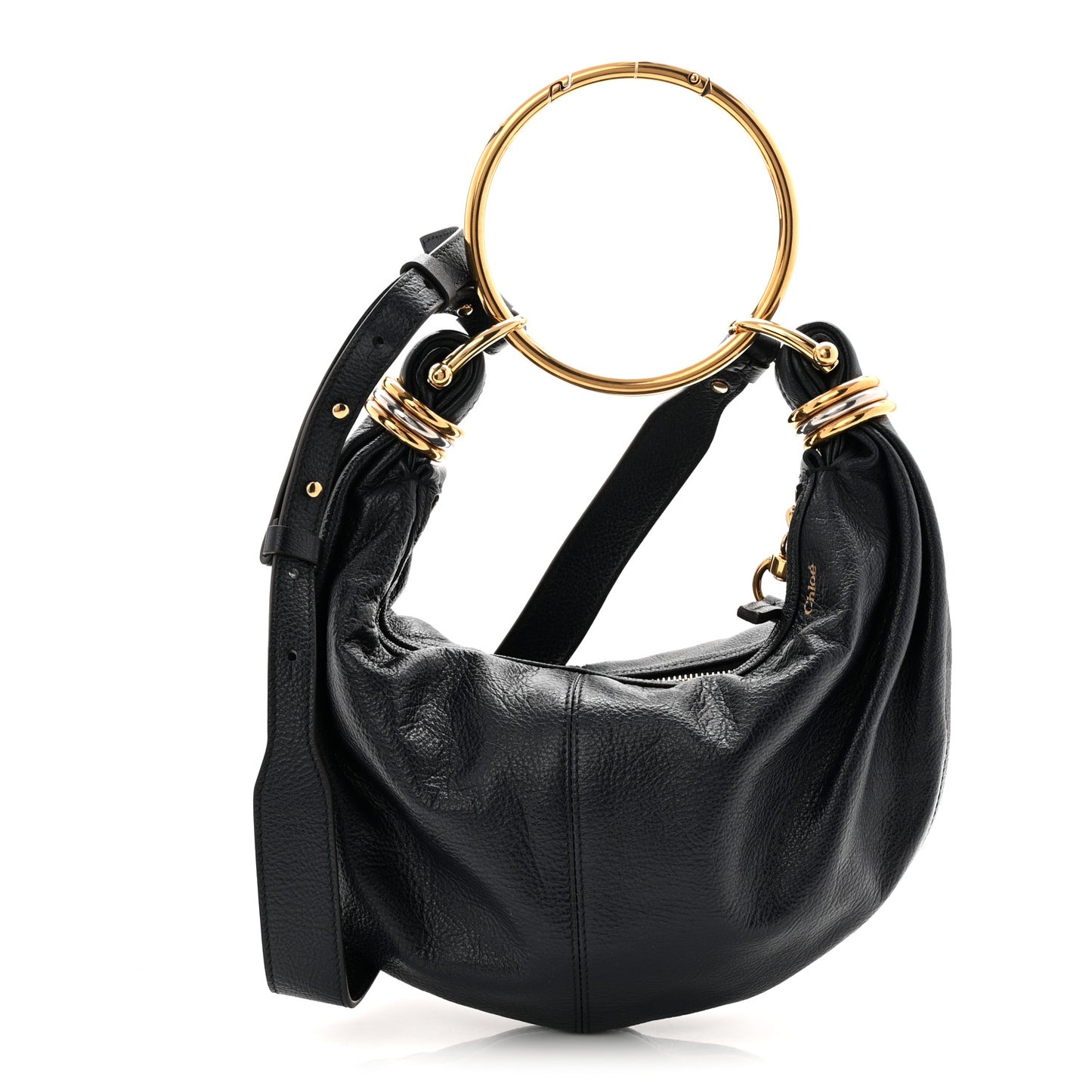 Shiny Grained Calfskin Small Bracelet Hobo Bag Evening Blue