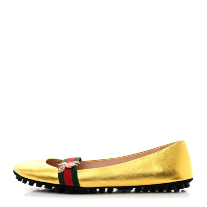 Gucci Metallic Nappa Web Bayadere Ballerina Flats 37 Oro 1 of 14