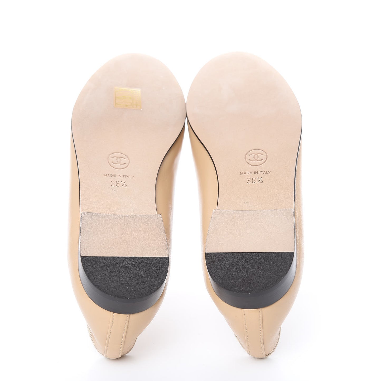 Lambskin Cap Toe CC Ballerina Flats 36.5 Beige Black