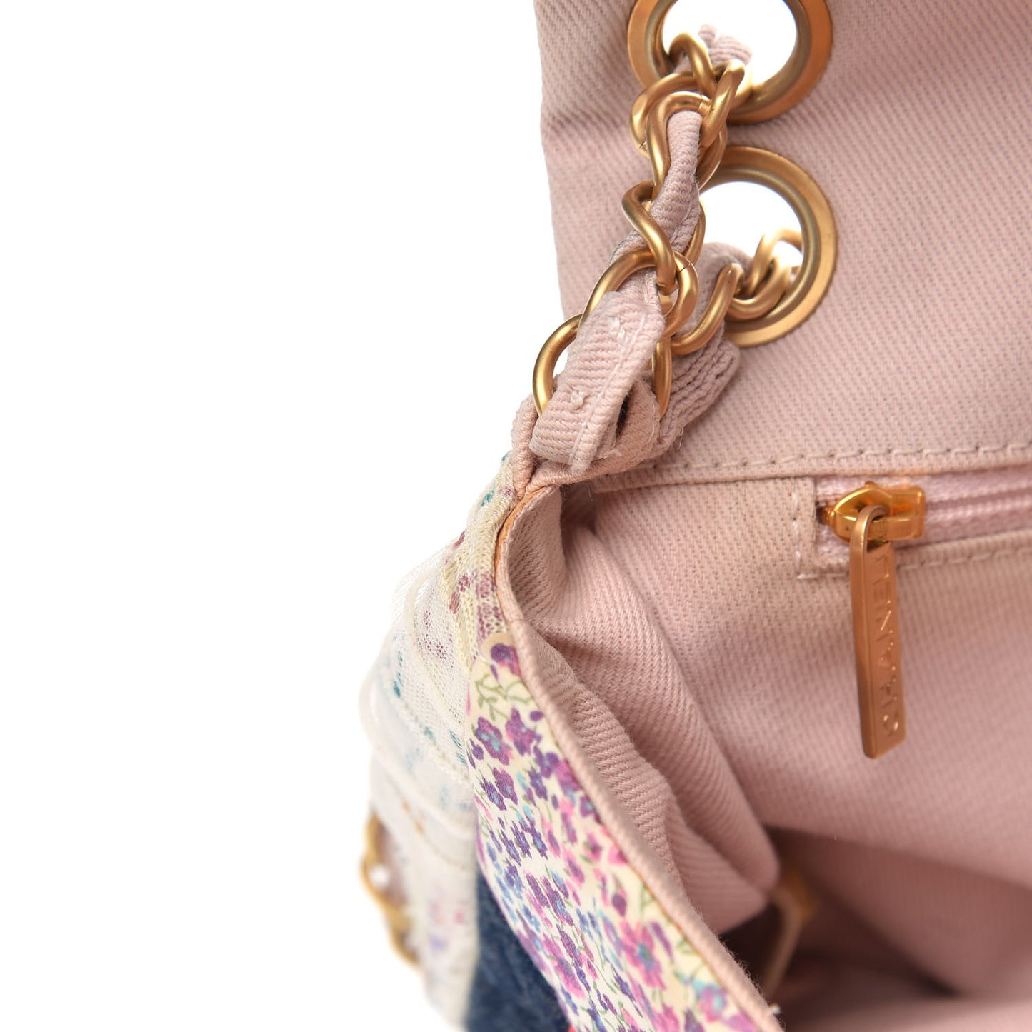 Fabric Patchwork Medium Flap Bag Pink