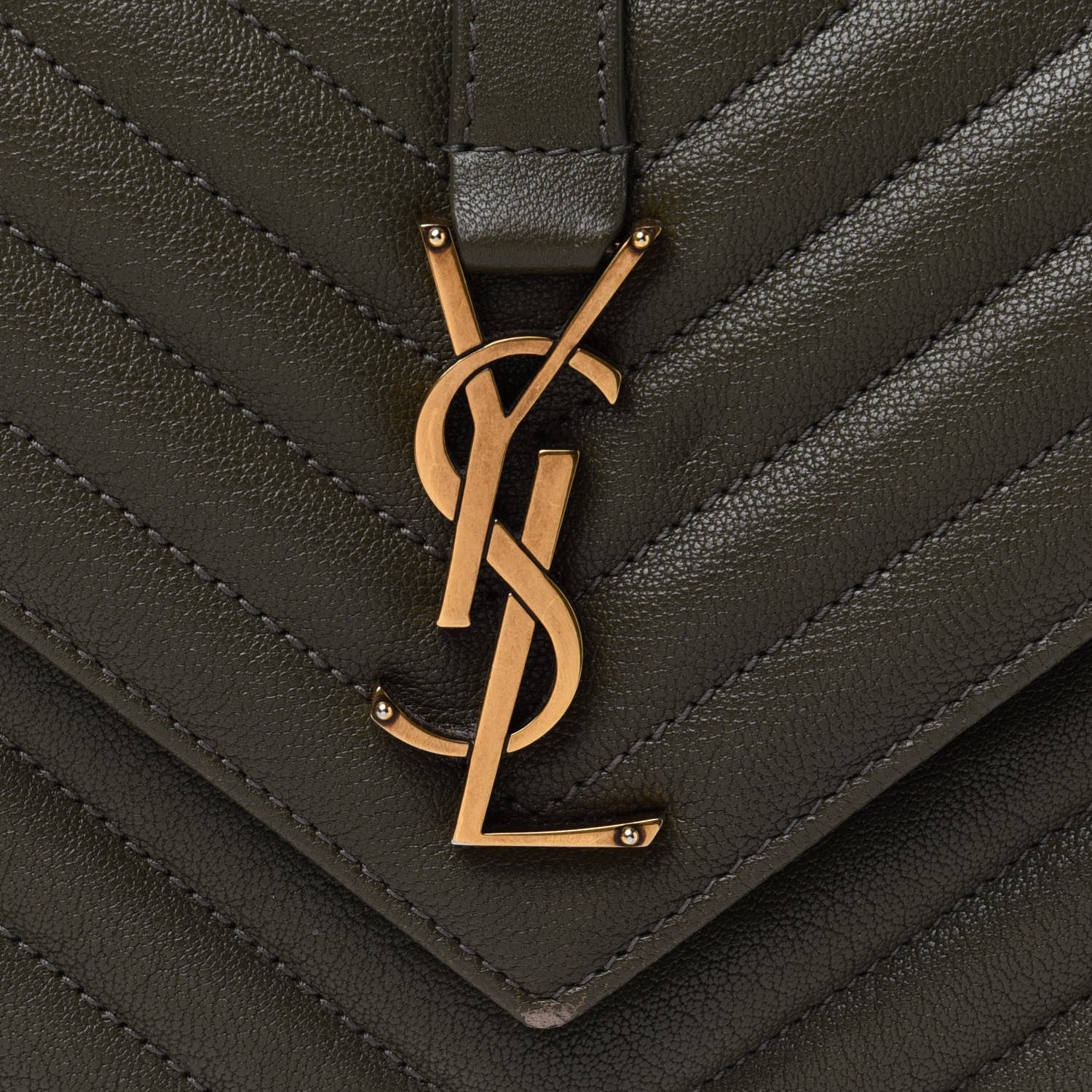 Saint Laurent Sheepskin Matelasse Chevron Monogram Medium College Bag Military Olive 8 of 13