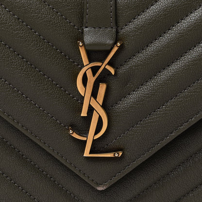 Saint Laurent Sheepskin Matelasse Chevron Monogram Medium College Bag Military Olive 8 of 13