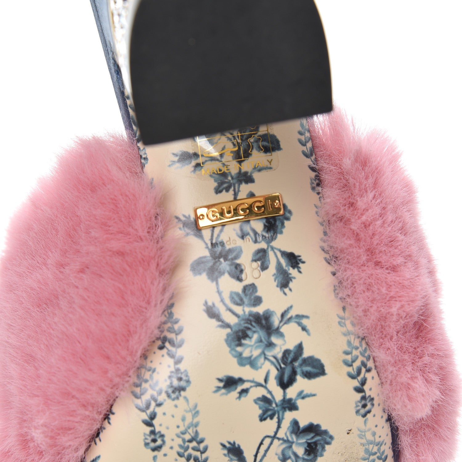 Gucci Faux Fur Silk Satin Crystal Candy Mules 38 Rosa Carta Zucchero 7 of 14