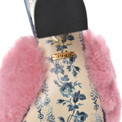 Gucci Faux Fur Silk Satin Crystal Candy Mules 38 Rosa Carta Zucchero 7 of 14