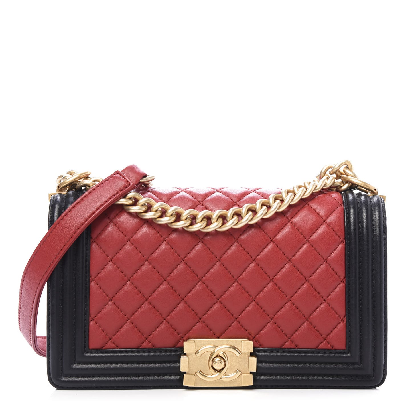 Lambskin Quilted Medium Boy Flap Red Black