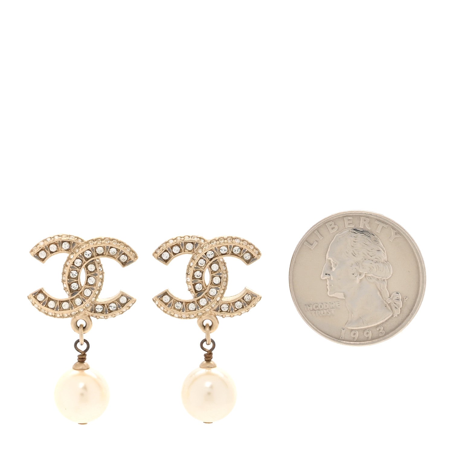 Chanel Crystal Pearl CC Drop Earrings Gold 2 of 5