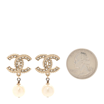 Chanel Crystal Pearl CC Drop Earrings Gold 2 of 5