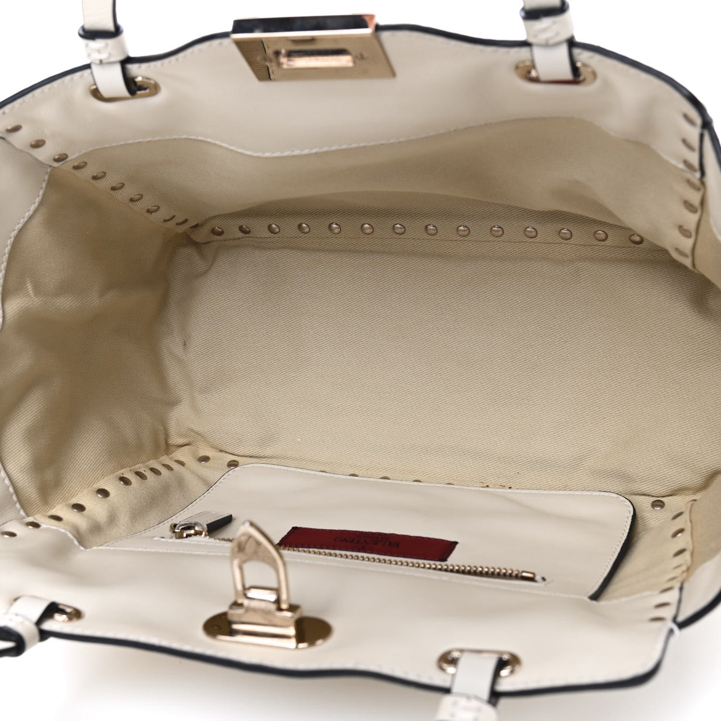 Vitello Small Rockstud Tote Ivory
