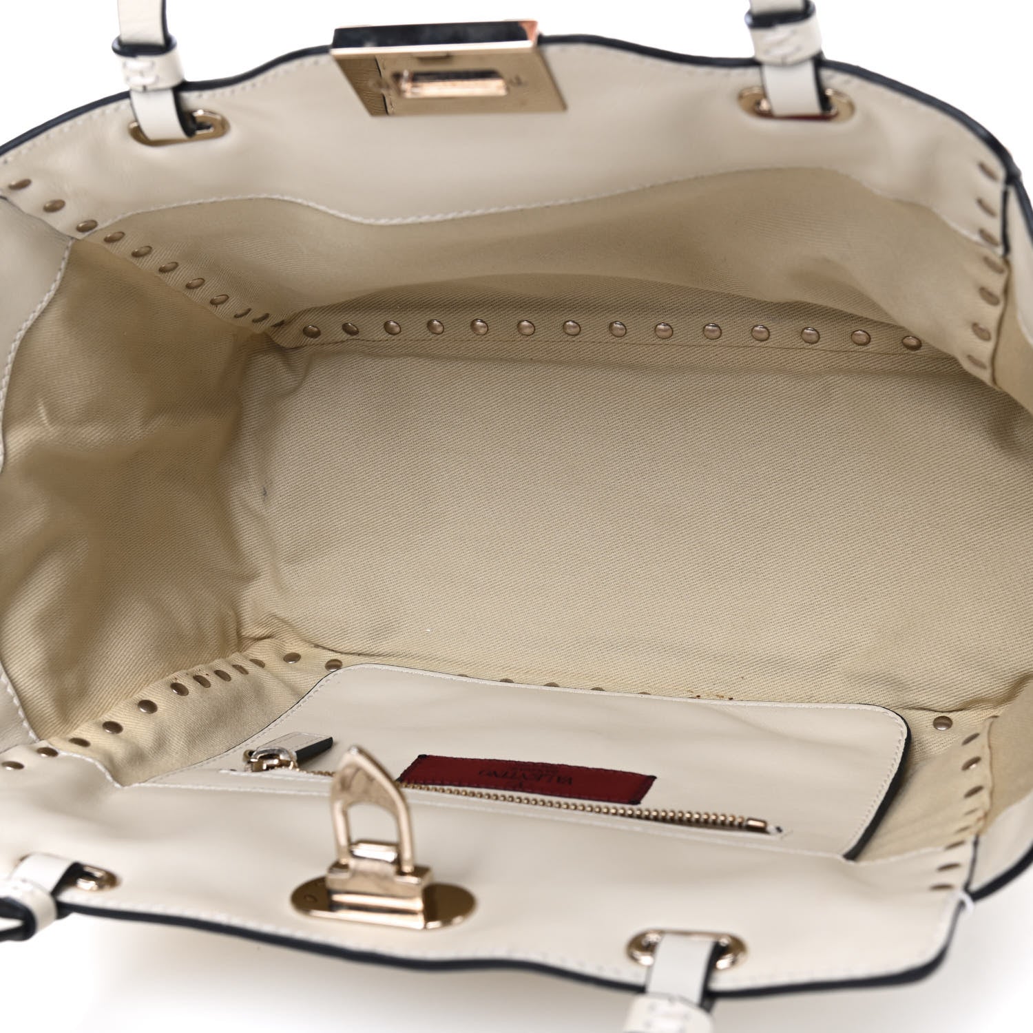 Valentino Garavani Vitello Small Rockstud Tote Ivory 6 of 13
