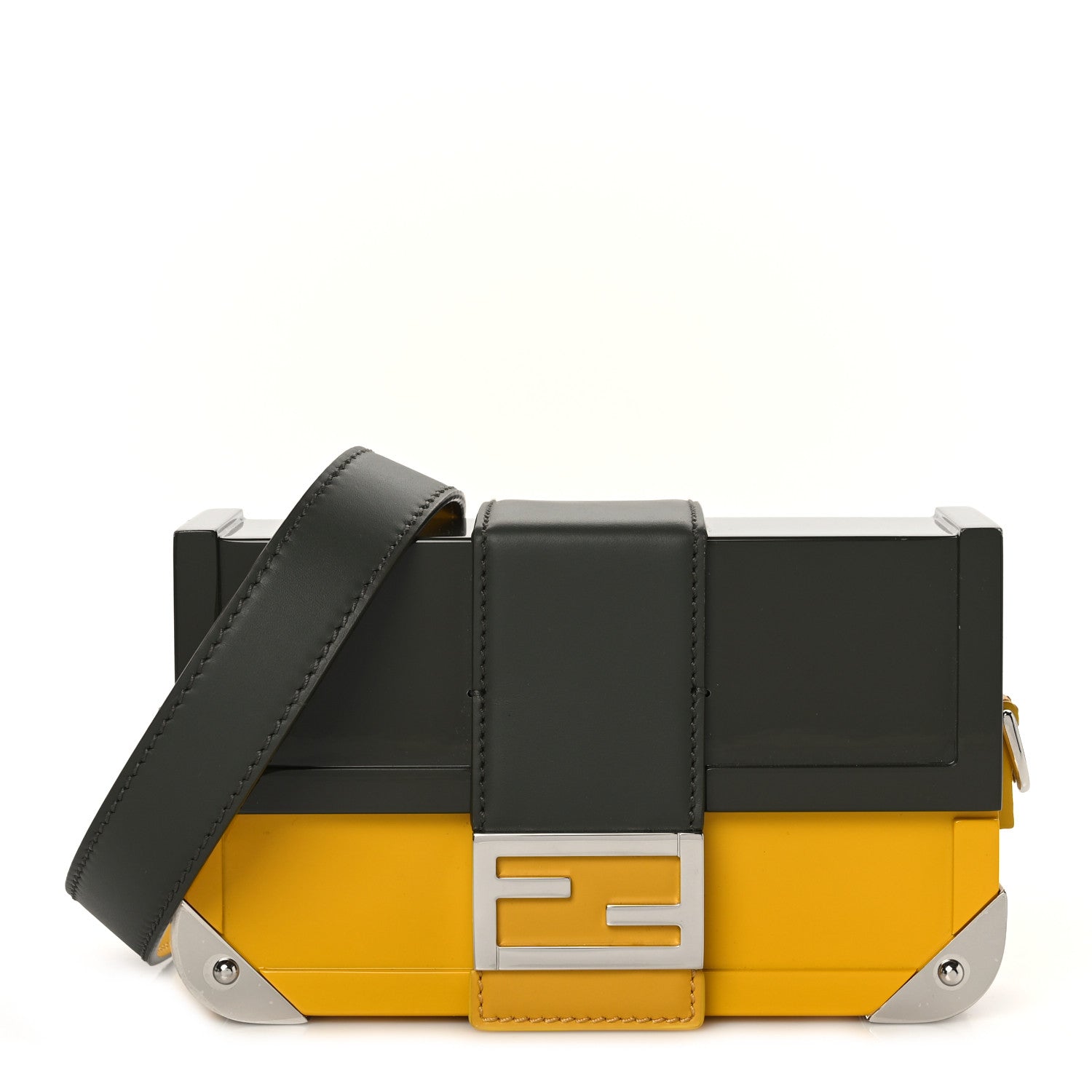 Fendi PVC Calfskin Mini Baguette Trunk Military Sunflower 1 of 8