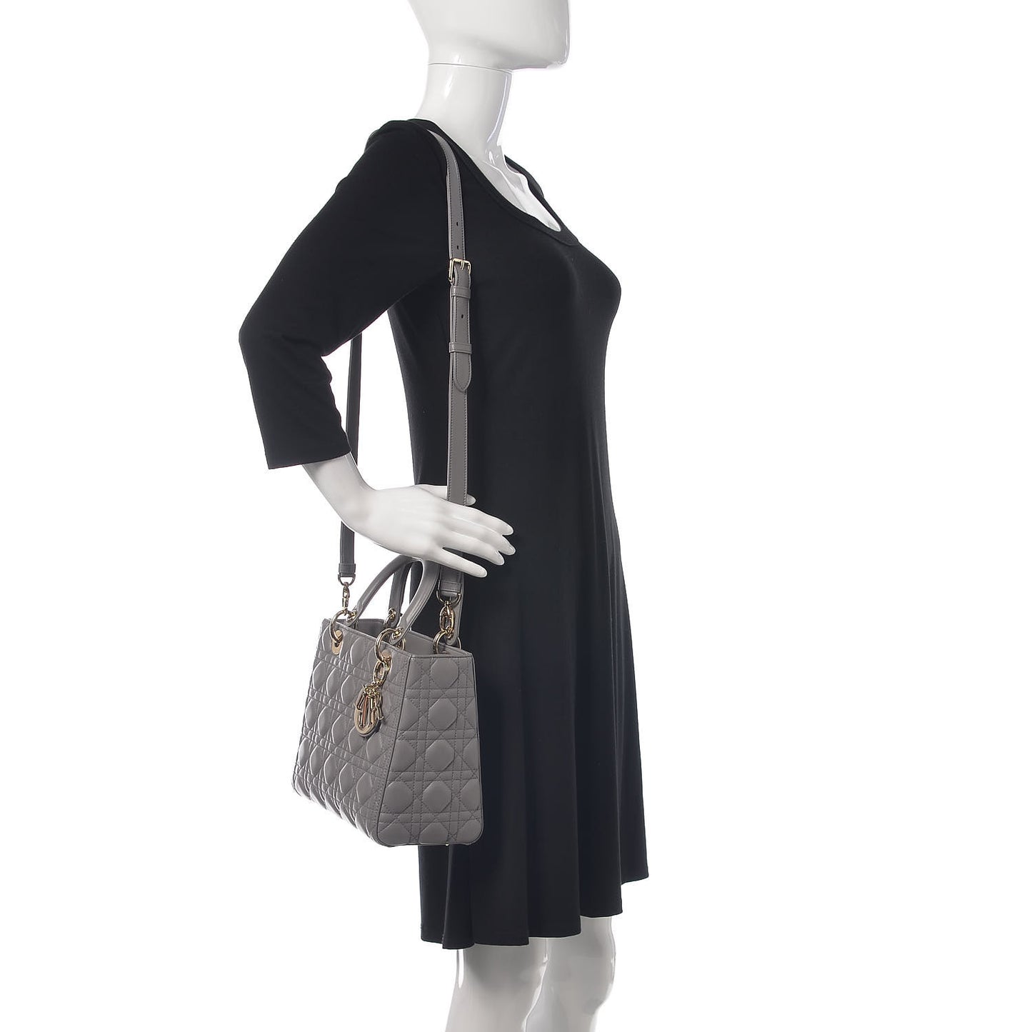 Lambskin Cannage Medium Lady Dior Grey