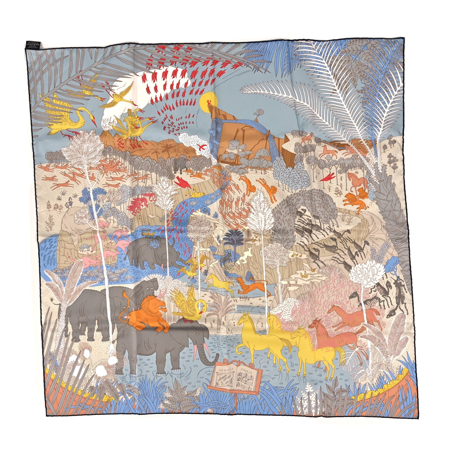 Silk Le Carnaval des Anima Scarf 90 Bleu Glacier Jaune
