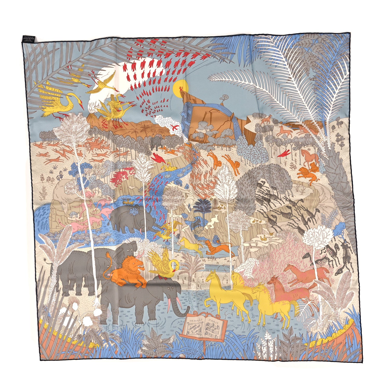 Hermes Silk Le Carnaval des Anima Scarf 90 Bleu Glacier Jaune 1 of 3
