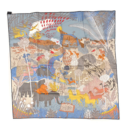 Hermes Silk Le Carnaval des Anima Scarf 90 Bleu Glacier Jaune 1 of 3