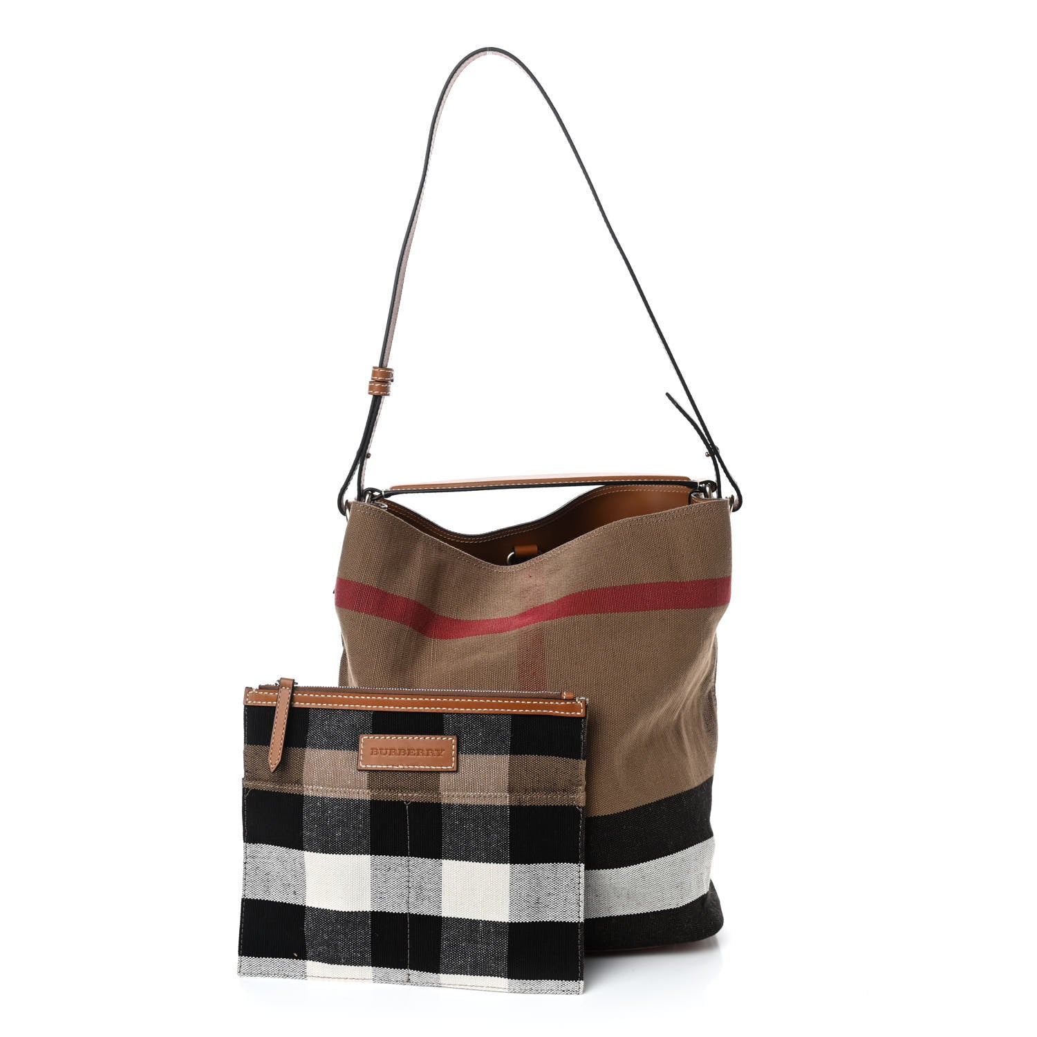 Burberry Canvas Mega Check Medium Ashby Hobo Saddle Brown 1 of 12